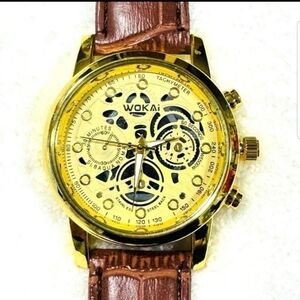 Gold and Brown Men's Skeleton Watch